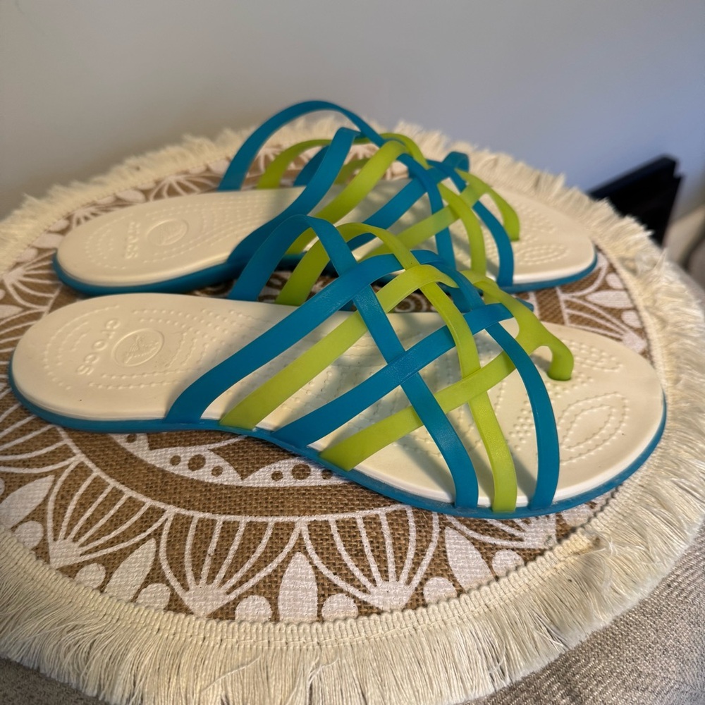 CROCS Women's Sandals Flip Flops Blue/Green SIZE 9